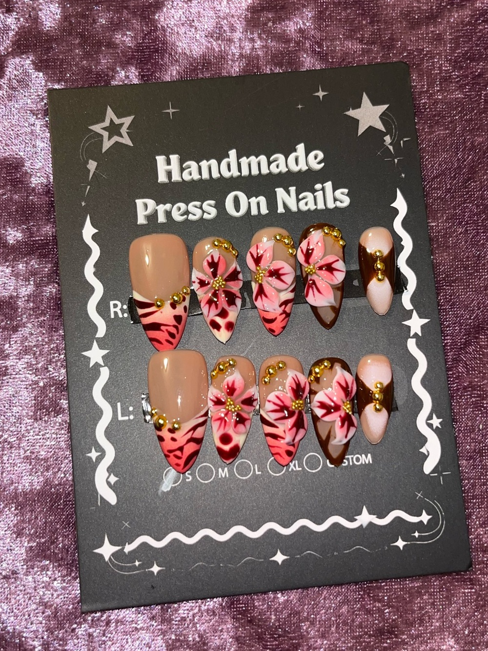 Handmade Pink Floral Press-On Nails